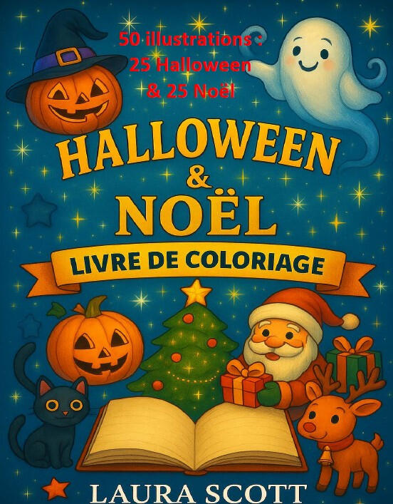 Livre de coloriage halloween et Noel Couverture du livre de coloriage combo Halloween et Noel pour enfants